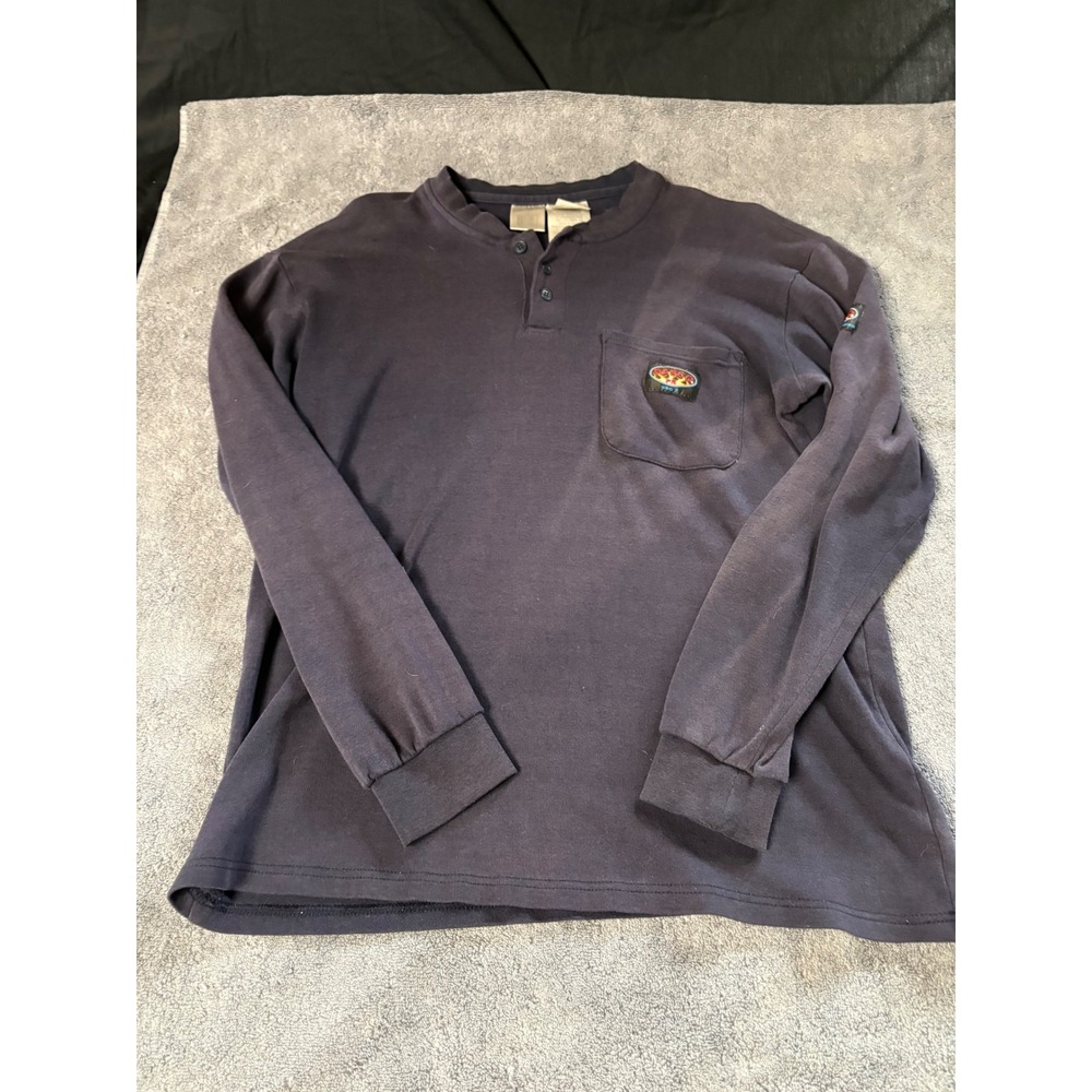 Rasco FR Mens Navy Blue Flame Resistant Henley Work Shirt HRC 2 Long Sleeve L